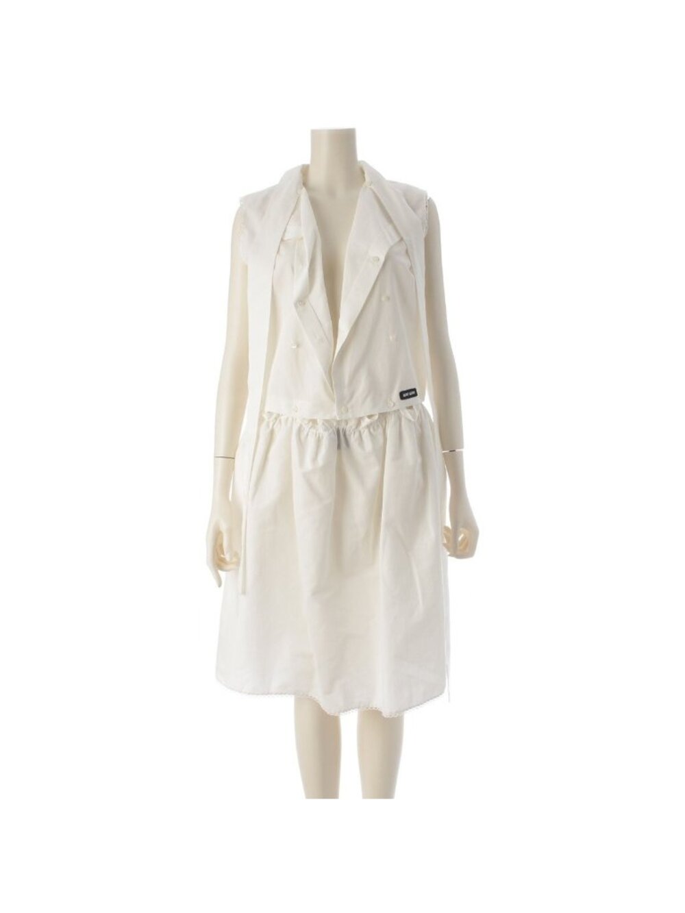 Miu Miu Cotton Linen Shirt Tie Design 3way Sleeveless Dress Flare Skirt White 38
